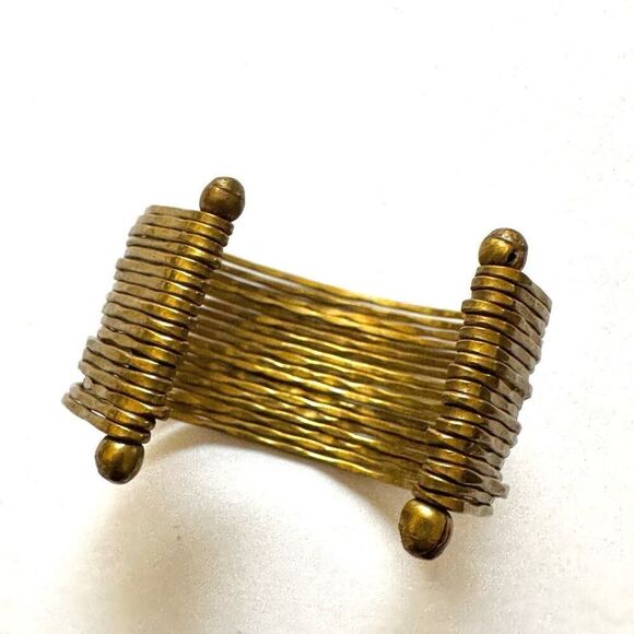 Banded gold tone open cuff bracelet - Picture 7 of 9